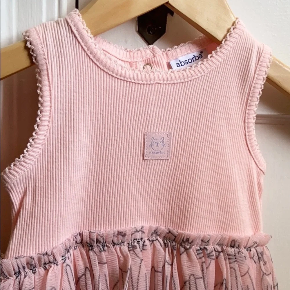 Absorba Baby Pink Ribbed Tulle Onesie Dress Infant Size 12 Months